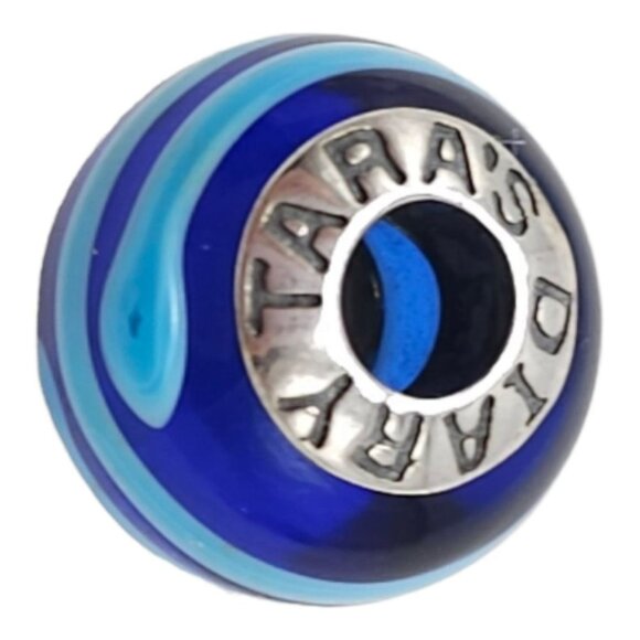 Tara’s Diary Blue Swirl Murano Glass Bead Made in Ireland Sterling NOS - Picture 2 of 4